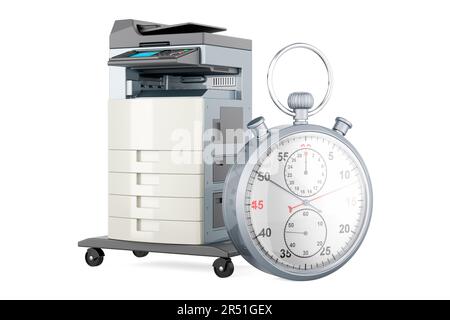 Multifunktionsdrucker mit Stoppuhr, 3D-Rendering auf weißem Hintergrund isoliert Stockfoto