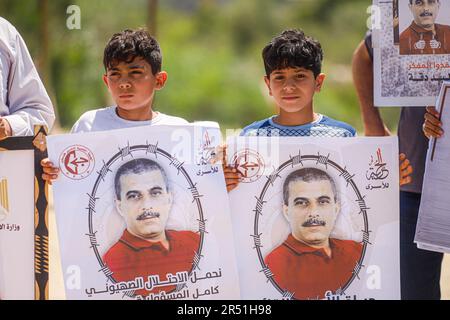 Gaza, Palästina. 31. Mai 2023. Demonstration zur Unterstützung des Gefangenen Walid Daqqa in Gaza, Palästina, am 31. Mai 2023. Foto: Ramez Habboub/ABACAPRESS.COM Kredit: Abaca Press/Alamy Live News Stockfoto