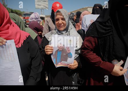 Gaza, Palästina. 31. Mai 2023. Demonstration zur Unterstützung des Gefangenen Walid Daqqa in Gaza, Palästina, am 31. Mai 2023. Foto: Ramez Habboub/ABACAPRESS.COM Kredit: Abaca Press/Alamy Live News Stockfoto