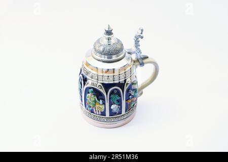 Das Foto dekorierte die traditionelle deutsche Tasse für Bier. Stockfoto