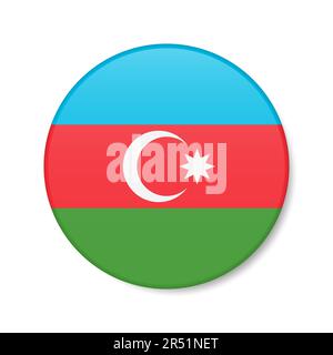 Aserbaidschan-Symbol für Kreis-Schaltfläche. Aserbaidschanische runde Abzeichen-Flagge mit Schatten. Realistische 3D-Vektordarstellung auf Weiß isoliert. Stock Vektor