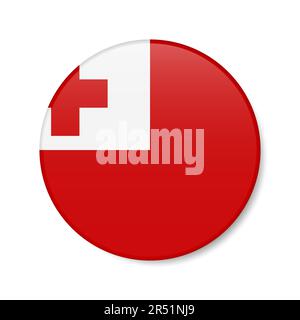 Symbol für Tonga-Kreis-Taste. Tongan-Flagge mit rundem Abzeichen und Schatten. Realistische 3D-Vektordarstellung auf Weiß isoliert. Stock Vektor