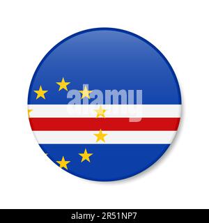 Symbol für kapverdische Kreis-Schaltfläche. Cabo Verde runde Abzeichen-Flagge mit Schatten. Realistische 3D-Vektordarstellung auf Weiß isoliert. Stock Vektor