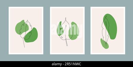 Naturdarstellung Blattvektor der Pflanze. Design Kunstlinie abstrakter Hintergrund Sommer minimiert. Grafisches Blattwerk Moderne botanische Malerei Stock Vektor