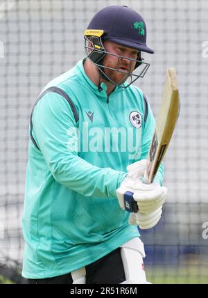 Paul Stirling aus Irland während der Nets-Sitzung am Lord's Cricket Ground in London. Bilddatum: Mittwoch, 31. Mai 2023. Stockfoto