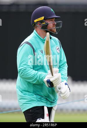 Paul Stirling aus Irland während der Nets-Sitzung am Lord's Cricket Ground in London. Bilddatum: Mittwoch, 31. Mai 2023. Stockfoto