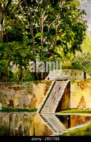 Der Nishat Bagh, gemalt von Major Edward Molyneux aus dem Buch " Kaschmir " von Sir Francis Edward Younghusband, veröffentlicht in London von Adam & Charles Black im Jahr 1911 Stockfoto