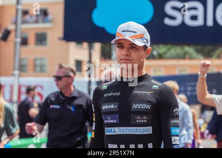 Monte-Carlo, Monaco, Circuit de Monaco, 28. Mai 2023: Lando Norris, McLaren F1-Fahrer, Während des Formel-1-Grand Prix von Monaco Stockfoto