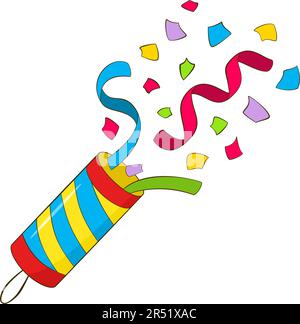 Party Popper mit Konfetti. Zeichentrickfilm. Vektordarstellung Stock Vektor