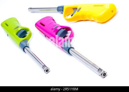 Drei Lange Gasfeuerzeuge Stockfoto