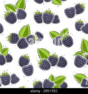 Vector Blackberry Seamless Pattern, wiederhole den Hintergrund mit ausgeschnittenen Illustrationen von Still-Beeren-Kompositionen mit grünen Blättern zum Einwickeln Stock Vektor