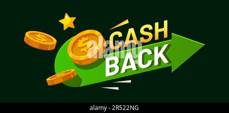 Geld-zurück-Service, Rabattgeld-Symbol, Dollarmünzen. Vector Refund Cashback Label, Rabattangebot, Preisgarantie Stock Vektor