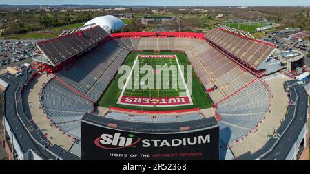 Rutgers NJ Fußballstadion - das Fußballstadion der Rutgers University, Heimstadion der Scarlet Knights in Piscataway, New je, aus der Vogelperspektive Stockfoto