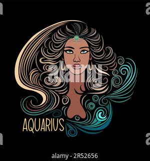 Aquarius Zodiac signiert wunderschöne Mädchen Vektorkunst. Stock Vektor