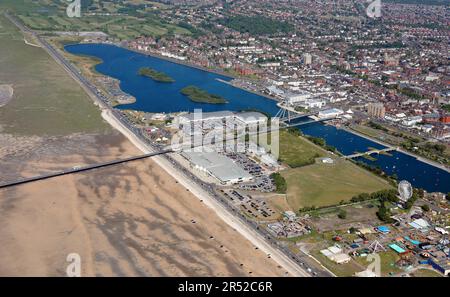 Southport Marine Lake & Princes Park, Lancashire aus der Vogelperspektive Stockfoto