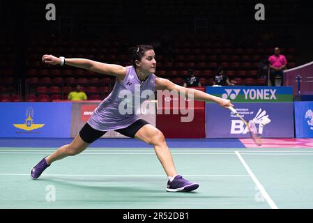 Bangkok, Thailand. 31. Mai 2023. Carolina Marin aus Spanien spielt gegen Pitchamon Opatniputh aus Thailand während der Badminton Women's Single bei den Toyota Thailand Open 20233 im Huamark Indoor Stadium. Carolina Marin gewann Pitchamon Opatniputh 2:0 (21:17, 21:13). (Foto: Peerapon Boonyakiat/SOPA Images/Sipa USA) Guthaben: SIPA USA/Alamy Live News Stockfoto