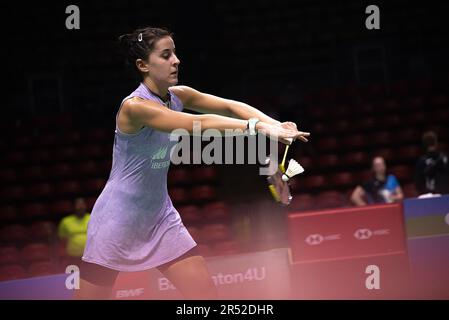 Bangkok, Thailand. 31. Mai 2023. Carolina Marin aus Spanien spielt gegen Pitchamon Opatniputh aus Thailand während der Badminton Women's Single bei den Toyota Thailand Open 20233 im Huamark Indoor Stadium. Carolina Marin gewann Pitchamon Opatniputh 2:0 (21:17, 21:13). (Foto: Peerapon Boonyakiat/SOPA Images/Sipa USA) Guthaben: SIPA USA/Alamy Live News Stockfoto