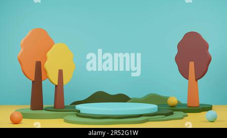 Podium Für Show Kids Product Herbstbaum. Puzzle Holz Kid Modern Background 3D-Rendering Stockfoto