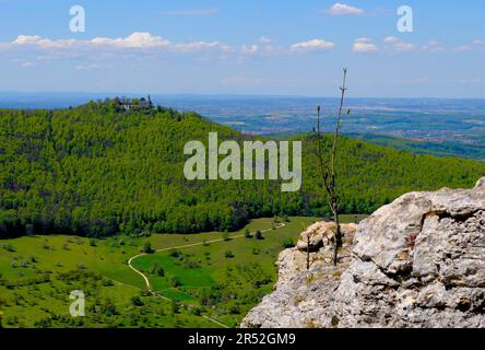 Schwäbische Alb, Blick von Breitenstein in der Nähe von Ochsenwang, Schloss Teck Stockfoto