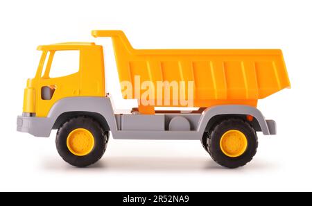 Kunststoff-Dump Track Spielzeug isoliert auf weiss Stockfoto