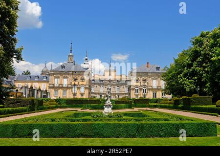 Burggarten, Castilla y und La Granja Ilfonso, Palacio Real, Ehemalige königliche Sommerresidenz, San Ildefonso, Provinz Segovia, Castilla y Leon Stockfoto