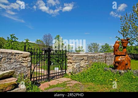 Propstei Zella, Klostergarten, Zella, Wartburgkreis, Thüringen, Holzschnitzerei, Deutschland Stockfoto