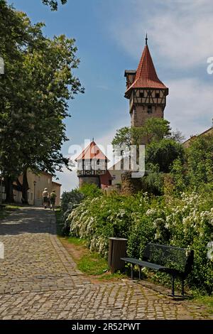 Wachturm, Waagglockenturm, Mauern der Kirchenburg, Ostheim, Bezirk Rhoen-Grabfeld, Niederfrankreich, Bayern, Rhoen-Grabfeld Stockfoto