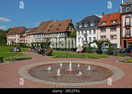 Park, Reihe von Häusern auf der Lauter, Wissembourg, Elsass, Weissenburg, Frankreich Stockfoto