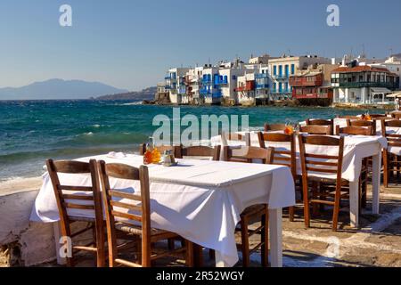 Mikri Venetia, Little Venice, Mykonos, Kykladen, Griechenland Stockfoto