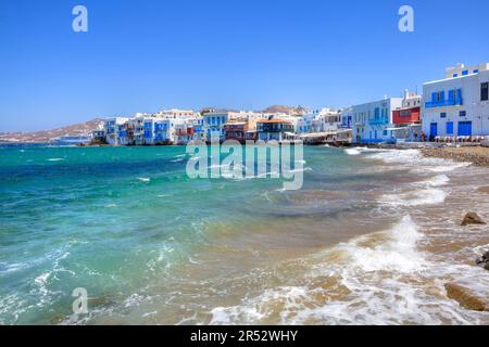 Mikri Venetia, Little Venice, Mykonos, Kykladen, Griechenland Stockfoto