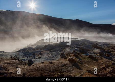 Namafjall Hverir, Themengebiet mit Sulfaten, Island Stockfoto