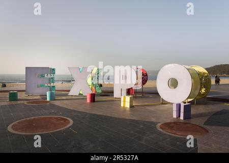 Weltausstellung 2030 in Busan, Südkorea, Weltausstellung, Stadt am Meer, Haeundae Strand, Menschen, Besucher, Morgenlicht Stockfoto