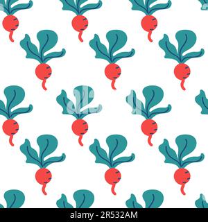 Nahtloser Vektorhintergrund mit verschiedenen Obst- und Gemüsesorten. Gut für Cafe-Menü Hintergrund, Restaurant, gesundes Speisenkonzept, Illustration der Saftbar. Vegetarische farbige Textur. Tolle Sommerfliesen. Stock Vektor