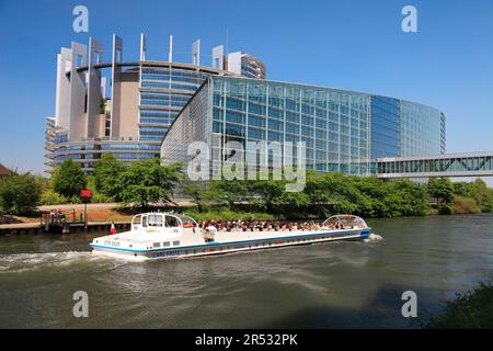 Europäisches Parlament, River Ill, Straßburg, Elsass, Frankreich Stockfoto
