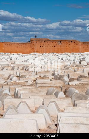 Weiße Gräber auf dem jüdischen Friedhof von Marrakesch, Marrakesch, Marokko Stockfoto