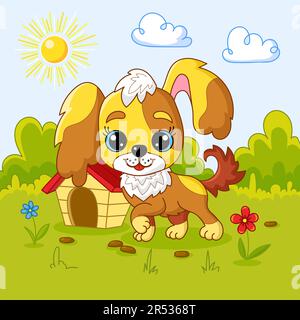 Cartoon-Welpe im Garten. Vektordarstellung Stock Vektor