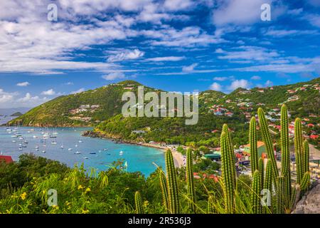 Gustavia, Skyline von Saint Barthelemy und Hafen in der Karibik. Stockfoto