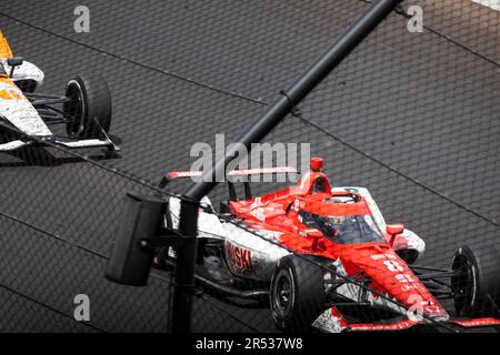 INDIANAPOLIS, INDIANA, USA - 2023/05/28: Während des 2023 Indy 500 auf dem Indianapolis Motor Speedway in Indianapolis. Stockfoto