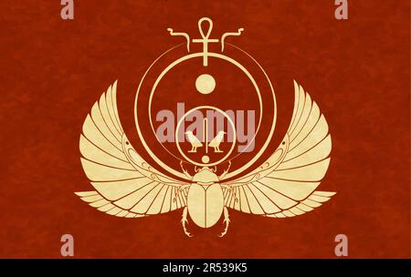 ägyptisches Design mit skarabiner Wandzeichnung. käfer mit Flügeln. Vektorlogo, das den gott Khepri verkörpert. Symbol der alten Ägypter. Alt Stock Vektor