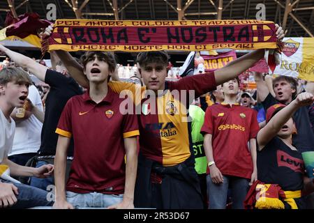 Budapest, Ungarn. 31. Mai 2023. Befürworter VON AS Roma während des Finales der Europa League zwischen dem FC Sevilla und AS Roma im Stadion Puskas Arena in Budapest (Ungarn), 31. Mai 2023. Kredit: Insidefoto di andrea staccioli/Alamy Live News Stockfoto