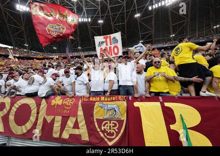 Budapest, Ungarn. 31. Mai 2023. Befürworter VON AS Roma während des Finales der Europa League zwischen dem FC Sevilla und AS Roma im Stadion Puskas Arena in Budapest (Ungarn), 31. Mai 2023. Kredit: Insidefoto di andrea staccioli/Alamy Live News Stockfoto