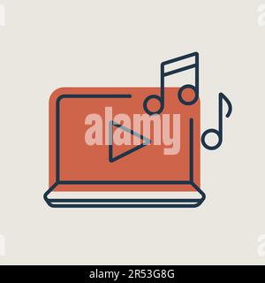 Hören Sie Musik auf Laptop Vektor isoliert Symbol. Musikschild. Graph-Symbol für Musik und Sound Website und Apps Design, Logo, App, UI Stock Vektor