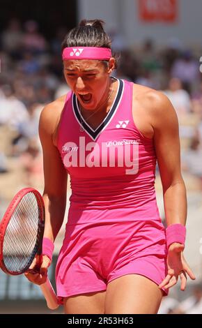 Paris, Frankreich. 31. Mai 2023. Caroline Garcia von Frankreich mit fünftem Samen spielt am Mittwoch, den 31. Mai 2023, in der zweiten Runde bei den Roland Garros French Tennis Open in Paris gegen Anna Blinkova aus Russland. Blinkova gewann 4:6, 6:3, 7:5. Foto: Maya Vidon-White/UPI Credit: UPI/Alamy Live News Stockfoto