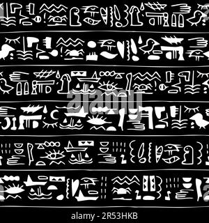 Ägyptische Hieroglyphen nahtloser Musterrand. Vektordarstellung kann für Stoff, Notebookhülle, Tapete verwendet werden Stock Vektor