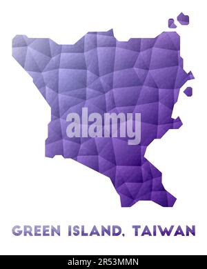 Karte von Green Island, Taiwan. Niedrige Poly-Darstellung der Insel. Lilafarbenes geometrisches Design. Darstellung des polygonalen Vektors. Stock Vektor