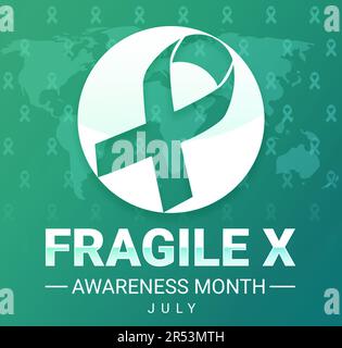 Fragile-X-Awareness-Monat mit Band und Typographie. Juli wird als Monat der Verbreitung des Bewusstseins für die seltene Krankheit beobachtet. Stockfoto