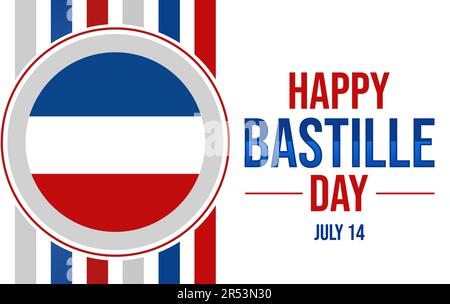 Happy Bastille Day Gruß Konzeptgeschichte mit französischer Flagge und Typografie an der Seite Stockfoto