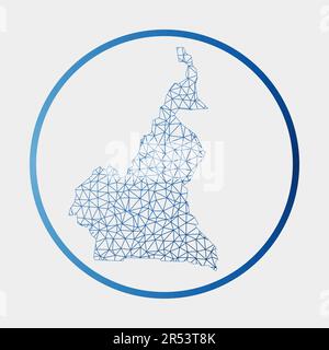 Kamerun Symbol. Netzwerkkarte des Landes. Rundes Kameruner Schild mit Gradientenring. Technologie, Internet, Netzwerk, Telekommunikationskonzept. Stock Vektor