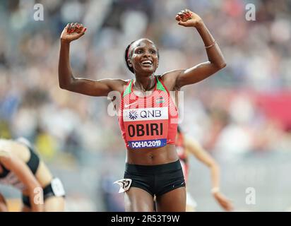 Hellen Obiri gewinnt die 5000m bei der Leichtathletik-Weltmeisterschaft 2019 in Doha. Stockfoto