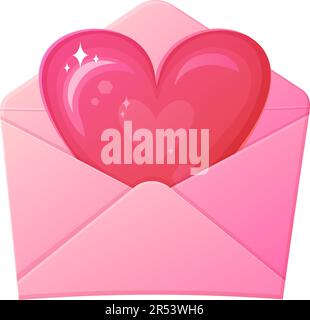 Liebesbrief. Offener Umschlag mit Herz. Vanentinstag, romantisches Beichtkonzept. Stock Vektor